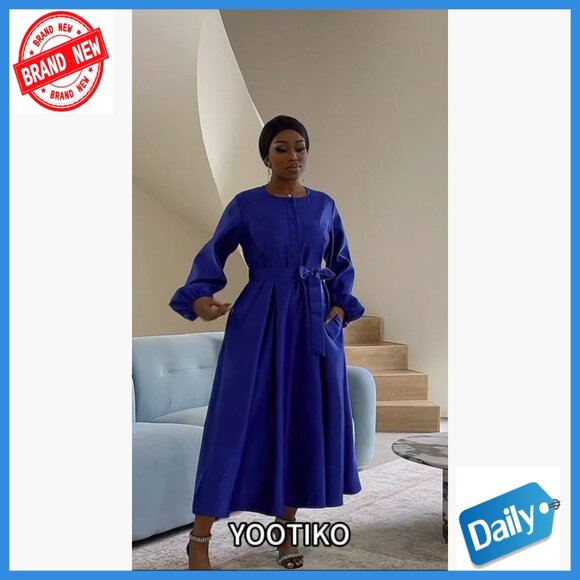 Long Sleeve Satin A-Line Cocktail Dress with Belt, Formal Babydoll - Picture 6 of 6